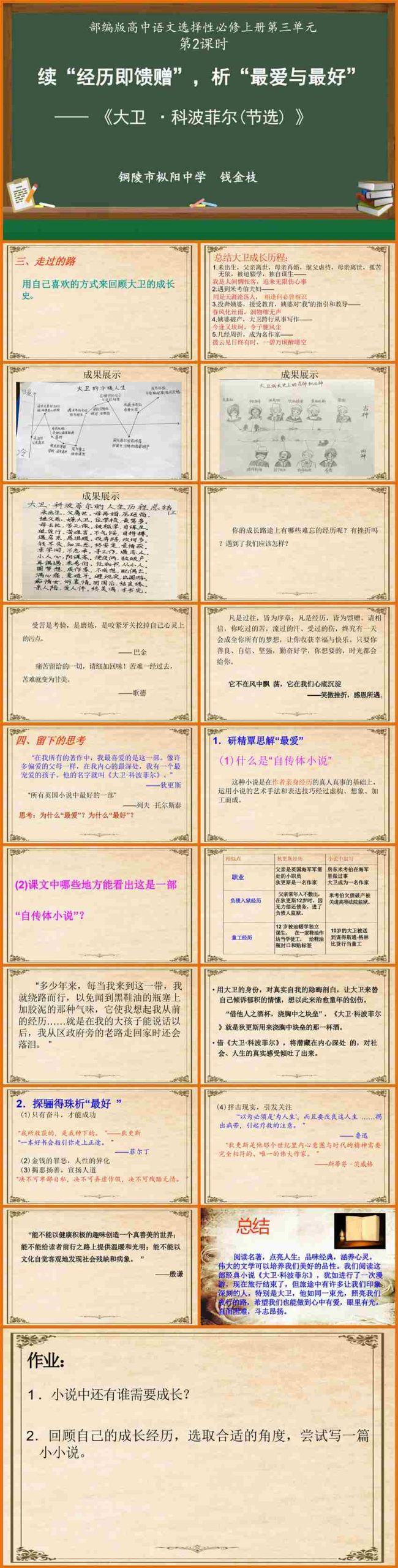 【下载】高中语文《大卫•科波菲尔（节选）2 》课堂实录+课件+教案【钱金枝】