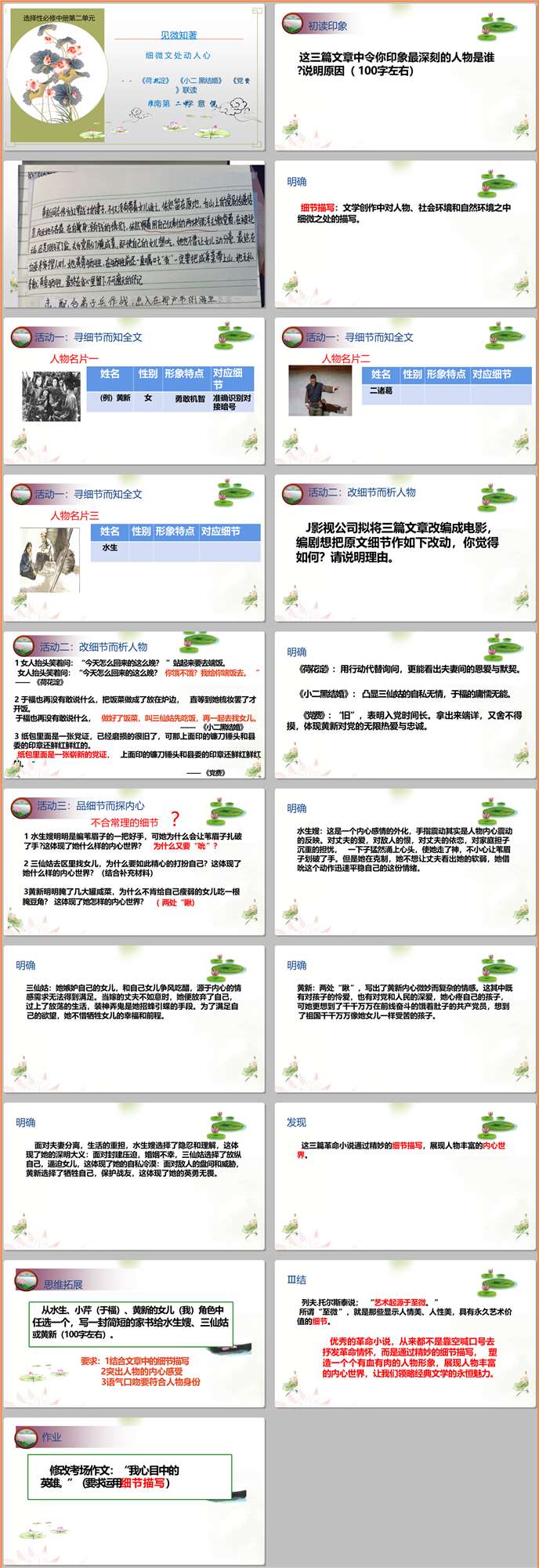 【下载】高中语文《荷花淀》《小二黑结婚》《党费》联读 课堂实录+课件+教案【袁悦】