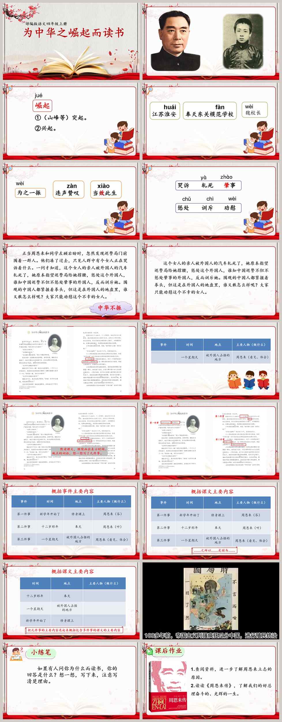 【下载】四年级语文《为中华之崛起而读书》课堂实录+课件+教案【刘宜兰】