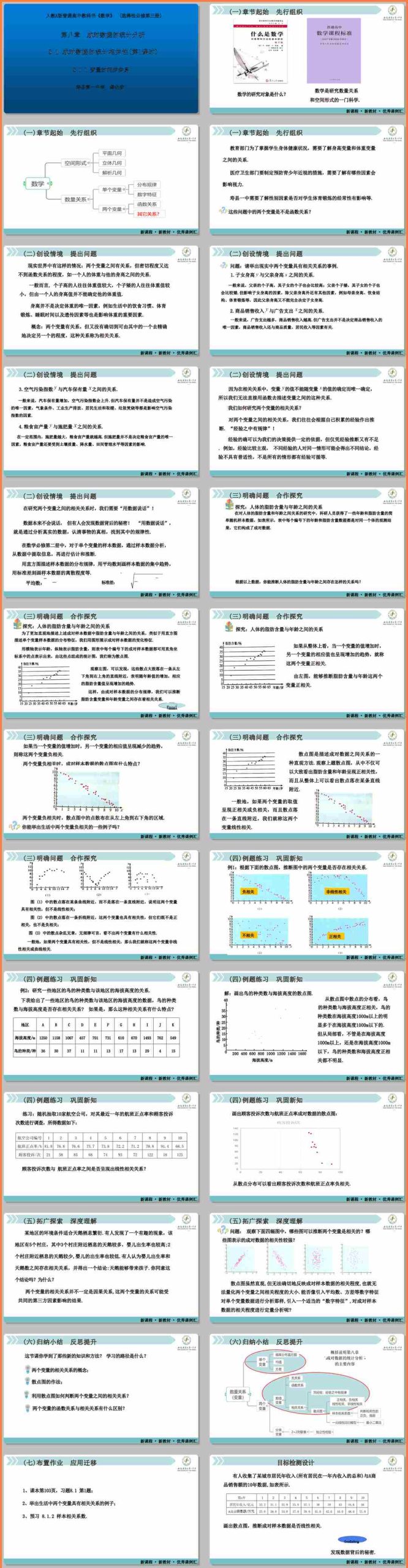 【下载】高中数学《成对数据的统计相关性-变量的相关关系》第1课时 课堂实录+课件+教案【柴化安】