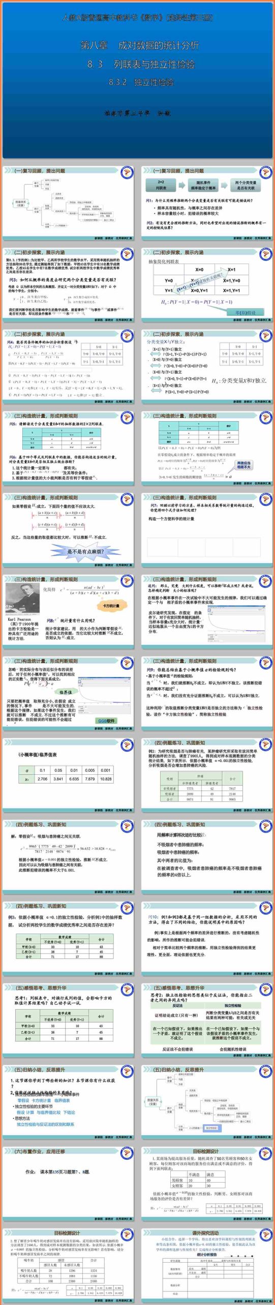 【下载】高中数学《列联表与独立性检验》第2课时 课堂实录+课件+教案【洪敏】