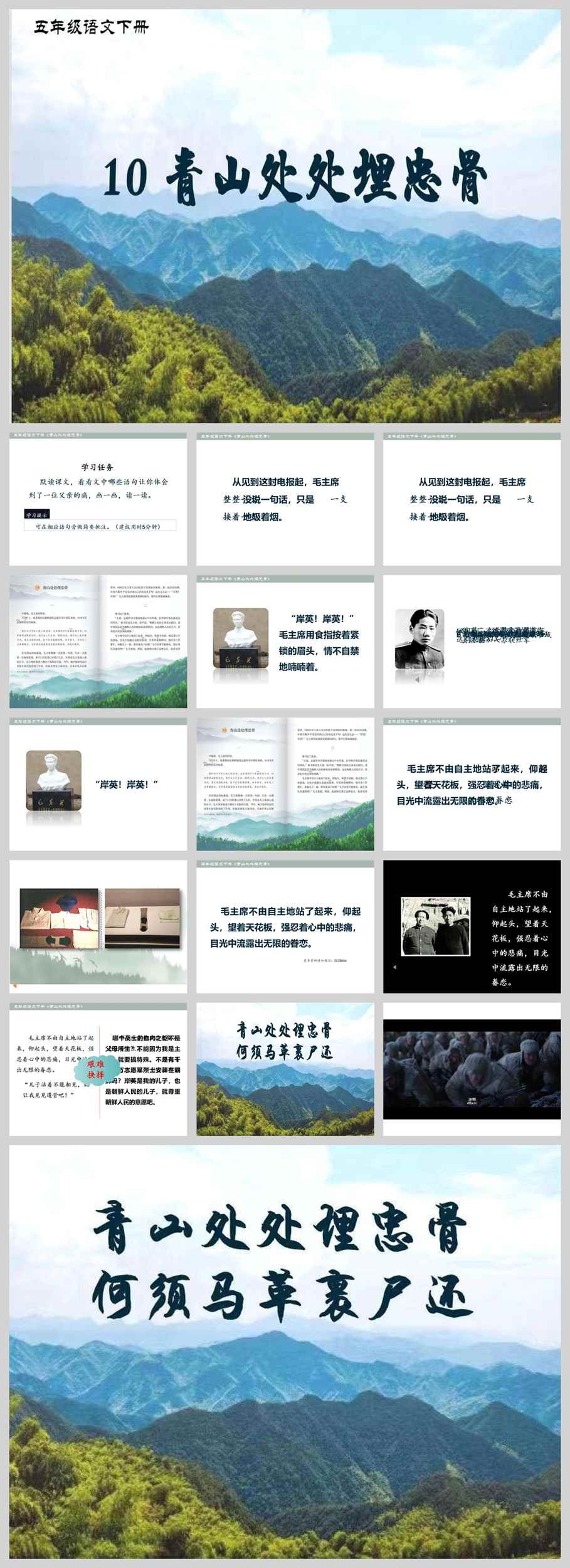 【下载】五年级语文《青山处处埋忠骨》课堂实录+ppt课件+教案【程洋】