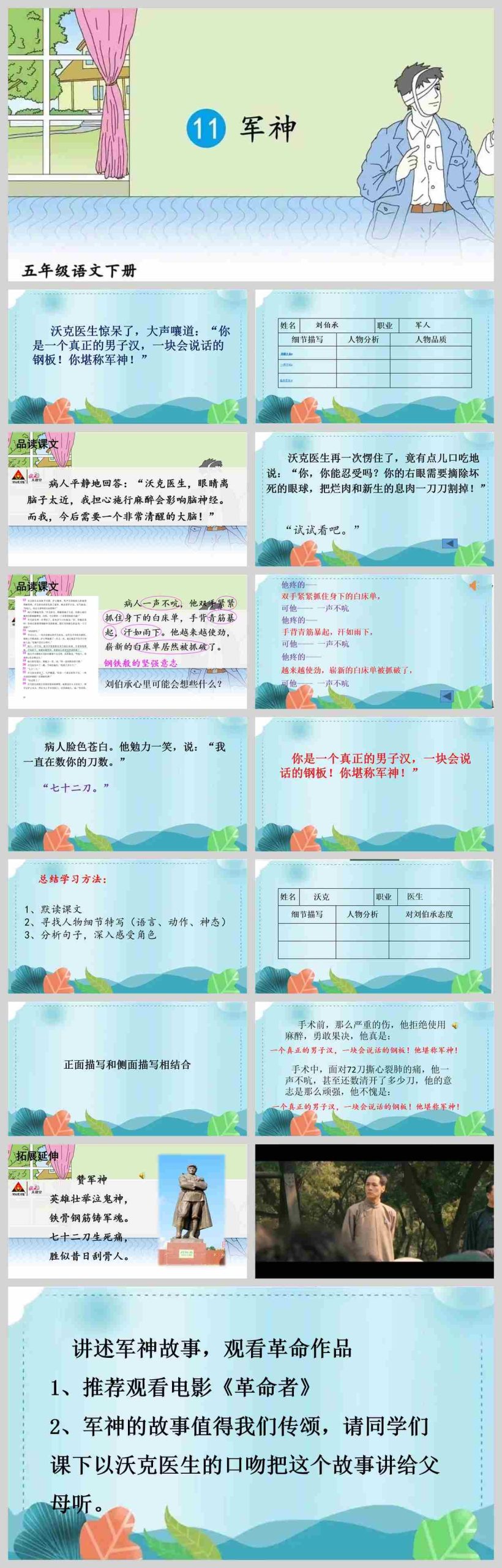 【下载】五年级语文《军神》 课堂实录+ppt课件+教案【胡姣青】