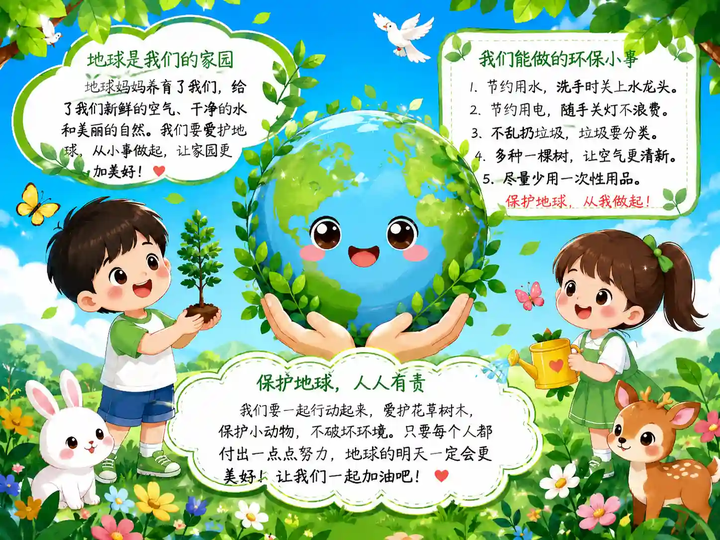【009】世界环境日原创手抄报线稿彩色+黑白+浅色+效果图共4张