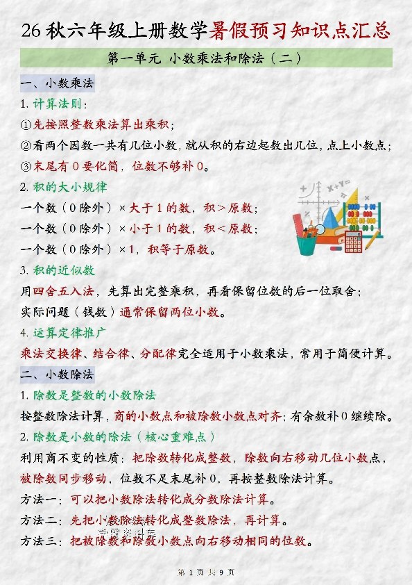 六年级（上）数学单元知识点梳理《苏教版》9页