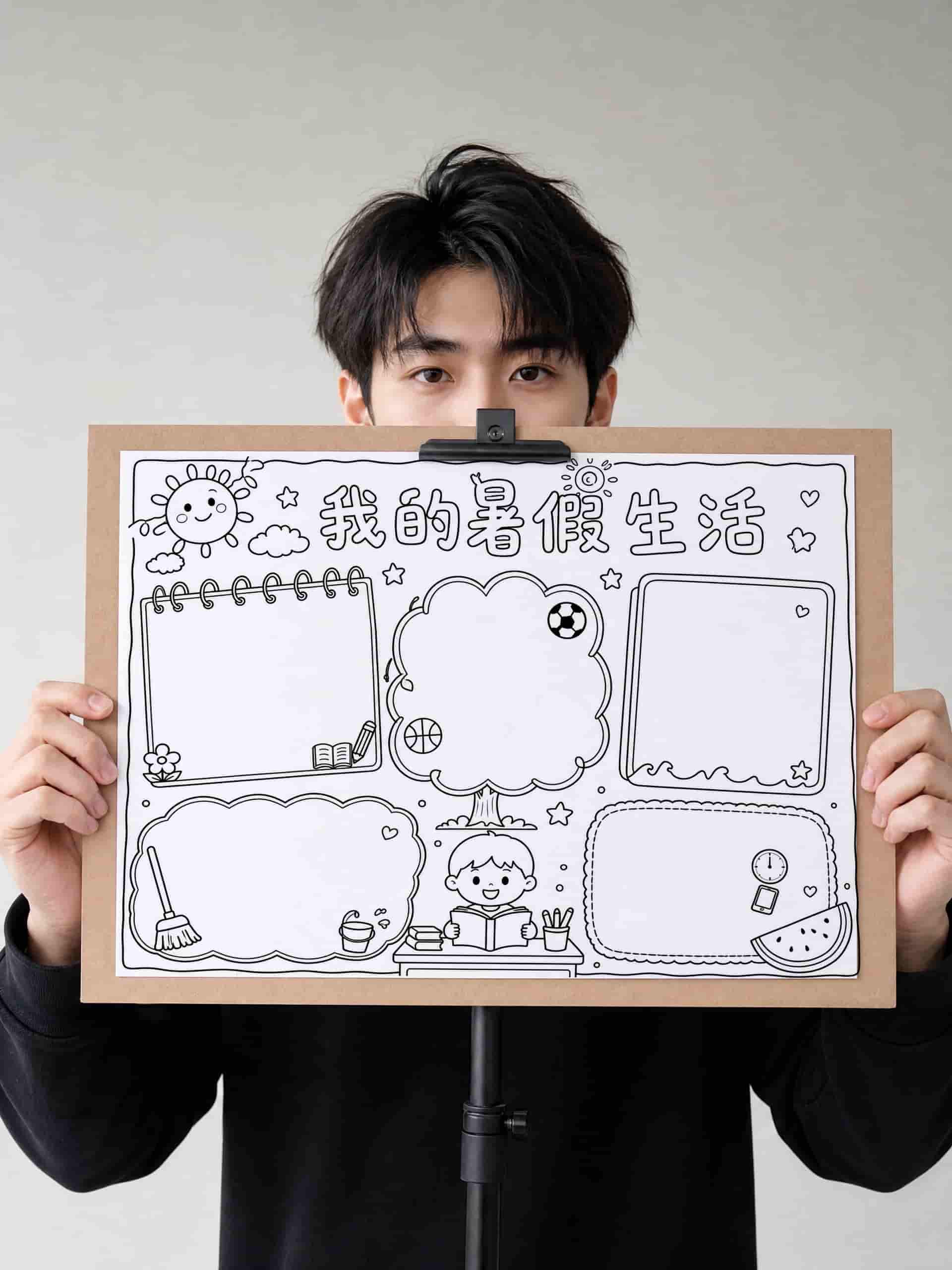 【019】我的暑假生活计划手抄报线稿彩色+黑白+浅色电子版